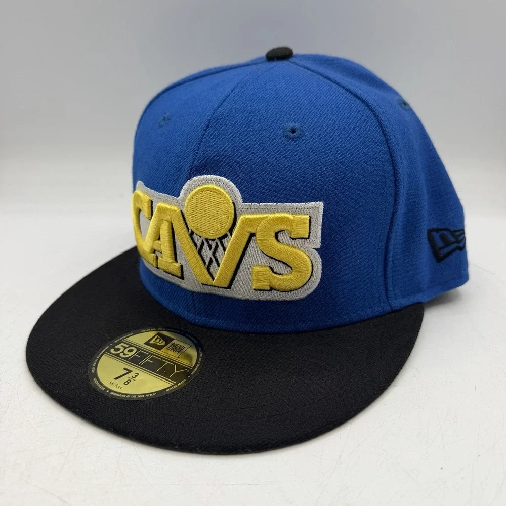 New Era 59Fifty Cleveland Cavaliers Cavs Hat Cap 7 3/8 Blue Yellow Fitted NBA